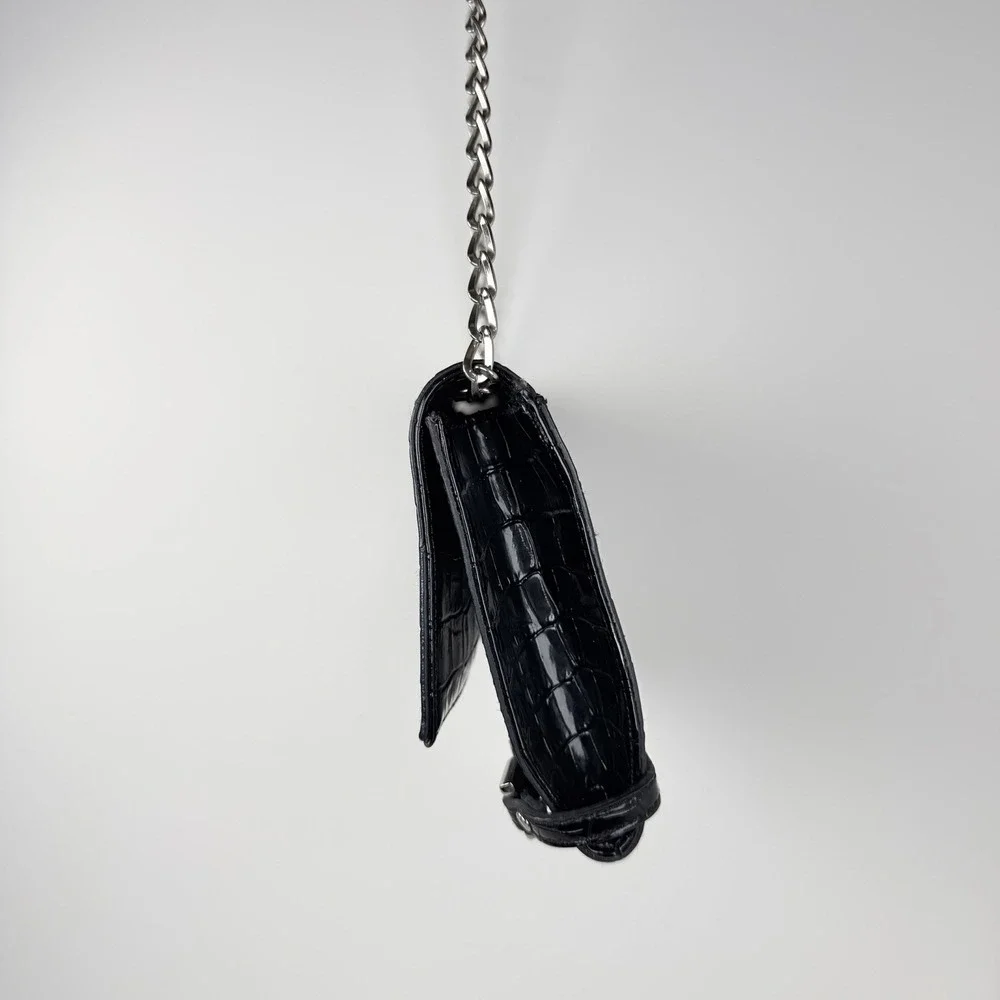 GUESS Black Croc Embossed Shoulder Bag Silver Chain Strap Vintage Y2K Purse